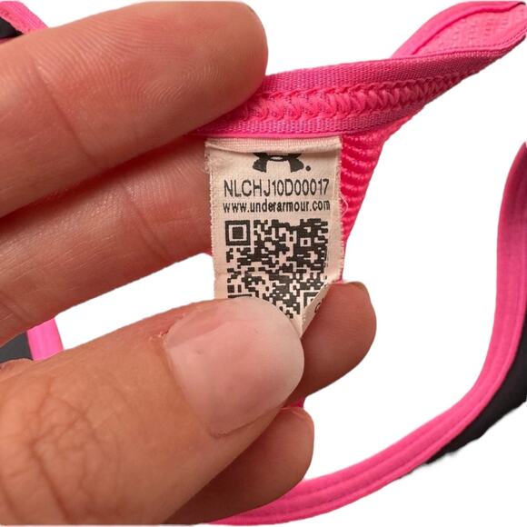 Under Armour Sports Bra Neon Pink Grey Womens Small Racerback Low Impact - Picture 3 of 5